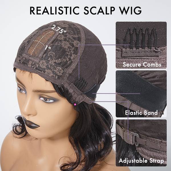 Glueless Bob T-Part Lace Human Hair Wig with Bangs | 8"-14"