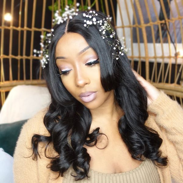 Glueless HD Lace Loose Wave T-Part Lace Human Hair Wig with Bangs | 10"-28"