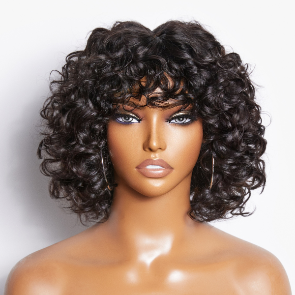 Glueless Pixie T-Part Lace Human Hair Wig - Red with Bangs | 8"-14"