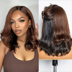 Glueless Body Wave 5X5 Closure Human Hair Wig - Red with Bangs | 10"-28"