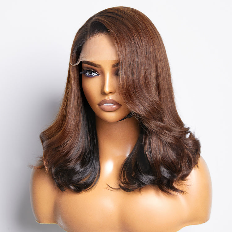Glueless Body Wave 5X5 Closure Human Hair Wig - Red with Bangs | 10"-28"