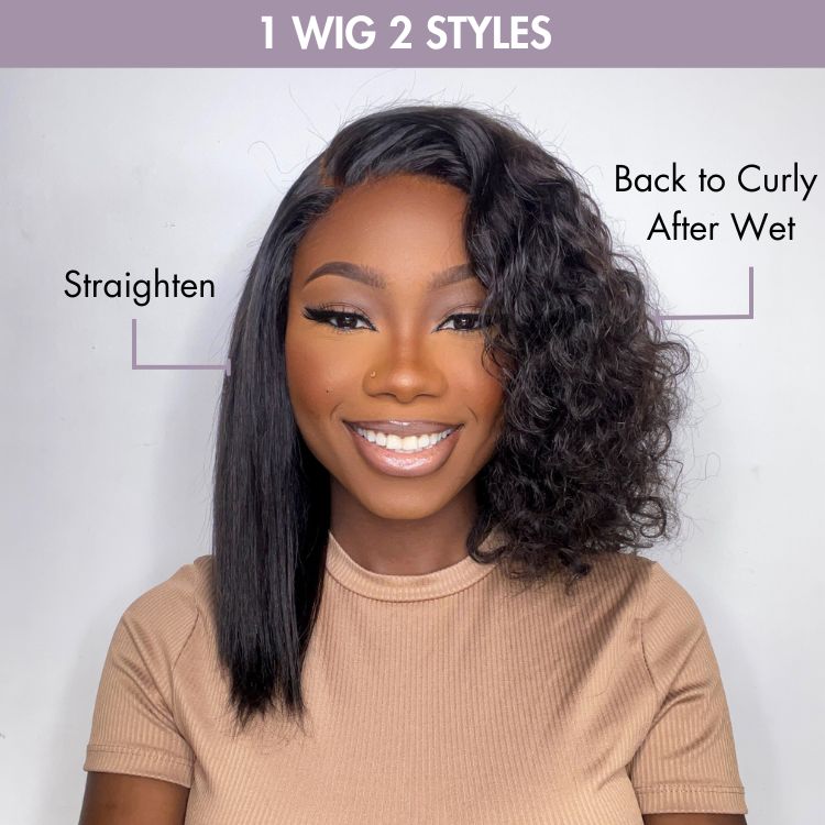 Glueless Curly T-Part Lace Human Hair Wig - Red | 8"-14"
