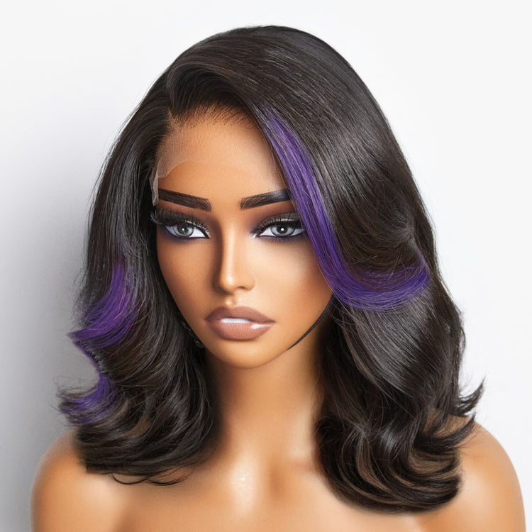 Glueless HD Lace Loose Wave T-Part Lace Human Hair Wig - Purple | 10"-28"