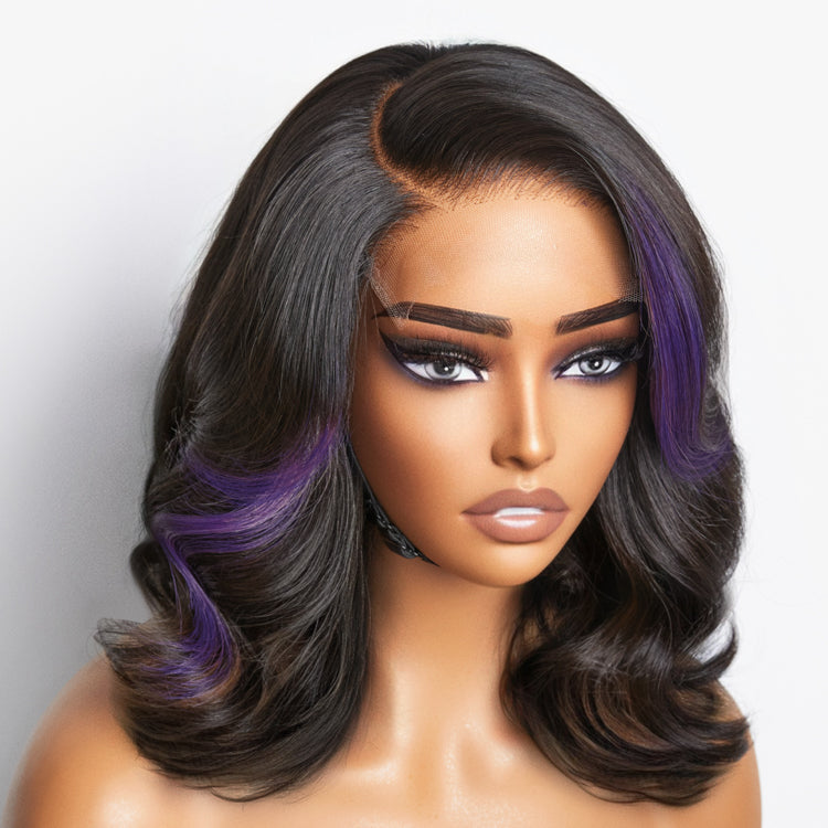 Glueless HD Lace Loose Wave T-Part Lace Human Hair Wig - Purple | 10"-28"