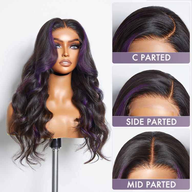 Glueless HD Lace Loose Wave V-Part Human Hair Wig - Purple | 10"-28"