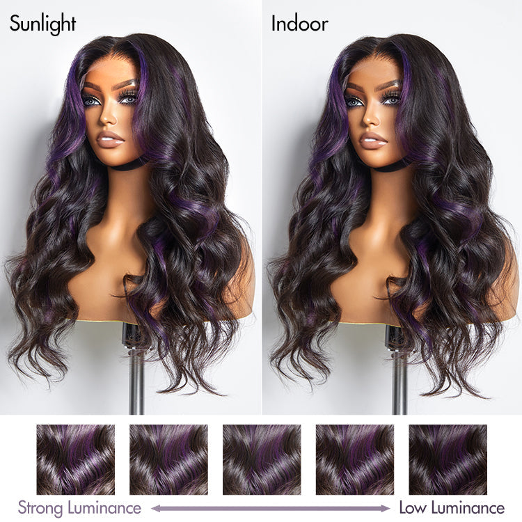 Glueless HD Lace Loose Wave V-Part Human Hair Wig - Purple | 10"-28"