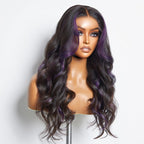Glueless HD Lace Loose Wave V-Part Human Hair Wig - Purple | 10"-28"