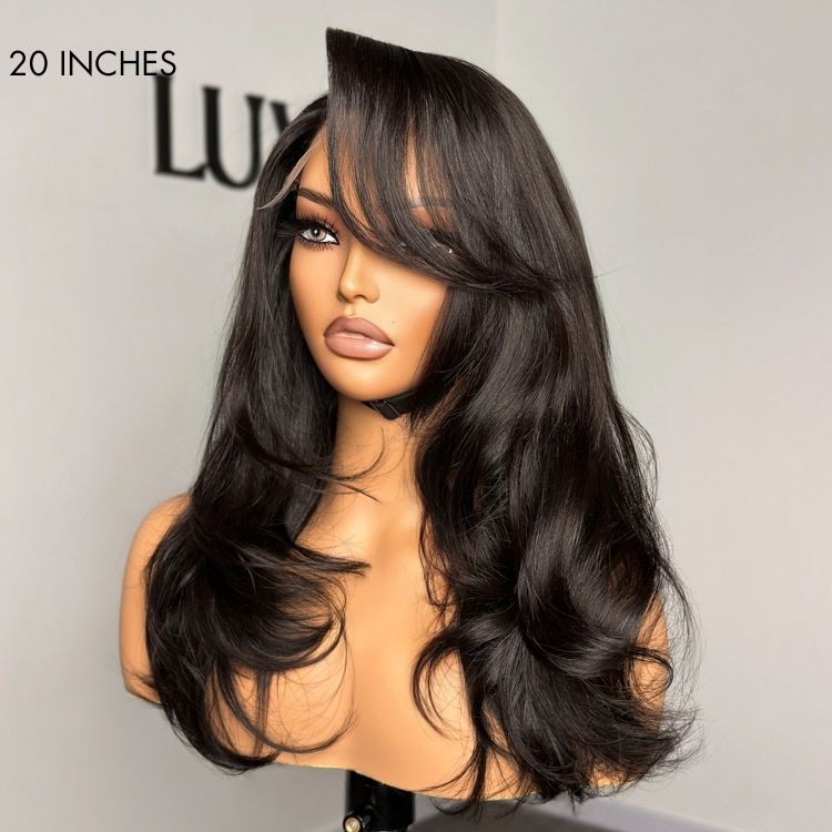 Glueless HD Lace Layered U-Part Human Hair Wig - Red with Bangs | 10"-28"