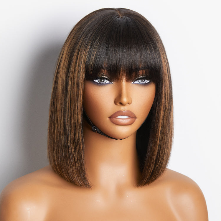 Glueless Bob Human Hair Wig with Bangs | 8"-14"