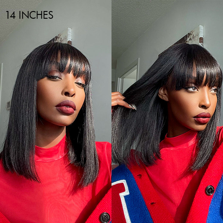 Glueless Bob Human Hair Wig with Bangs | 8"-14"