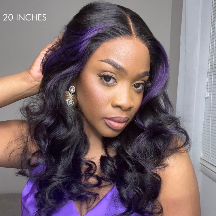 Glueless HD Lace Loose Wave V-Part Human Hair Wig - Purple | 10"-28"