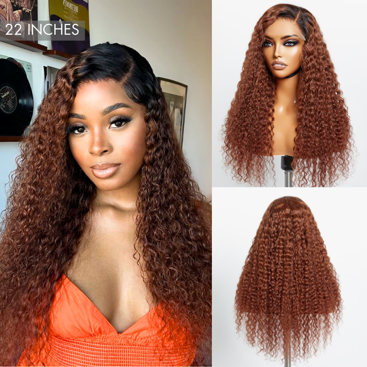 Glueless Curly 5X5 Closure Human Hair Wig - Red | 10"-28"