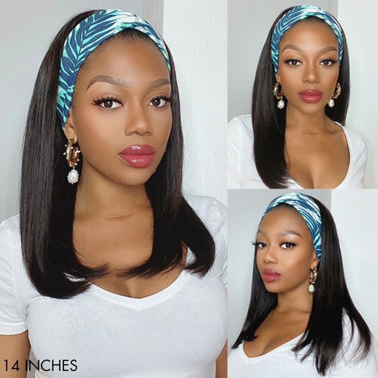Glueless Straight Headband Human Hair Wig with Bangs | 8"-14"