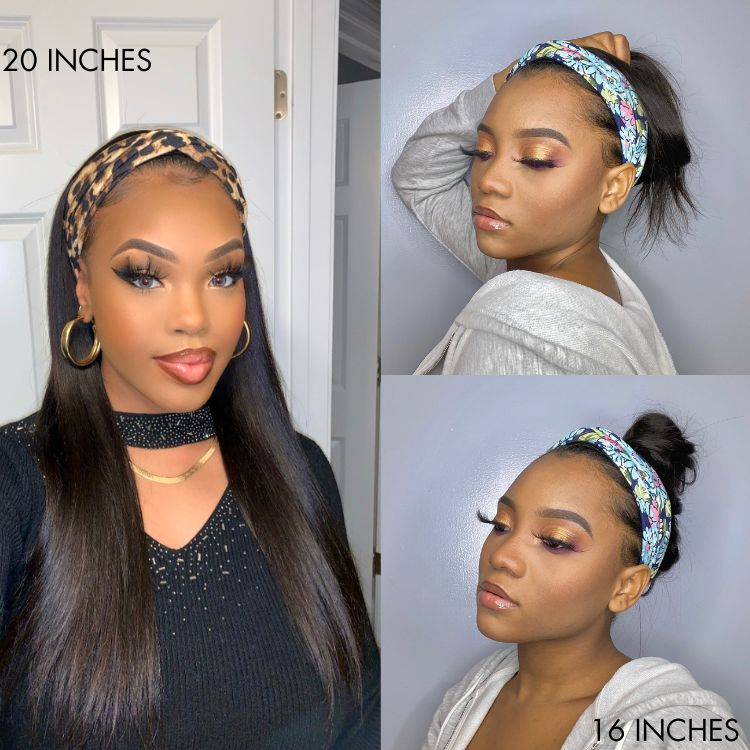 Glueless Straight Headband Human Hair Wig with Bangs | 8"-14"