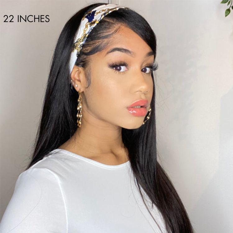 Glueless Straight Headband Human Hair Wig with Bangs | 8"-14"