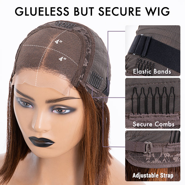 Glueless Bob 4X4 Closure Human Hair Wig - Red | 8"-14"