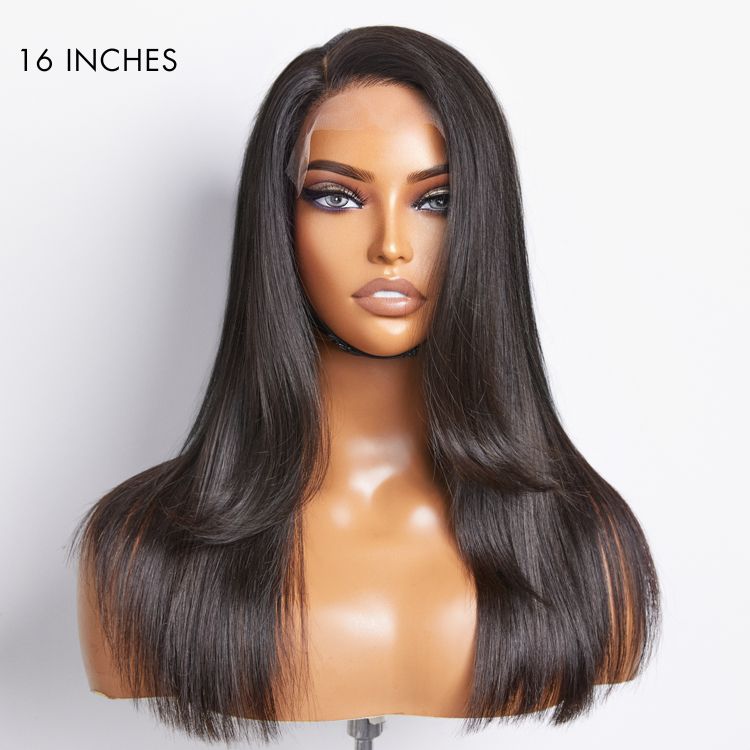 Glueless HD Lace Layered T-Part Lace Human Hair Wig - Red with Bangs | 10"-28"