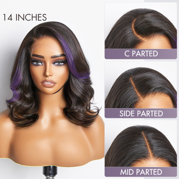 Glueless HD Lace Loose Wave T-Part Lace Human Hair Wig - Purple | 10"-28"