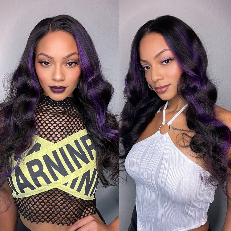 Glueless HD Lace Loose Wave V-Part Human Hair Wig - Purple | 10"-28"