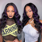 Glueless HD Lace Loose Wave V-Part Human Hair Wig - Purple | 10"-28"
