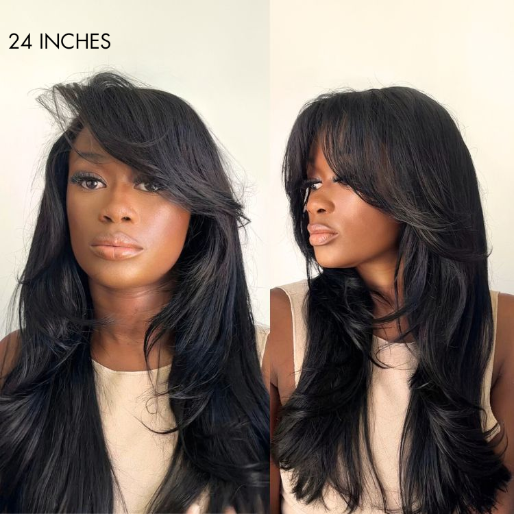 Glueless HD Lace Layered U-Part Human Hair Wig - Red with Bangs | 10"-28"