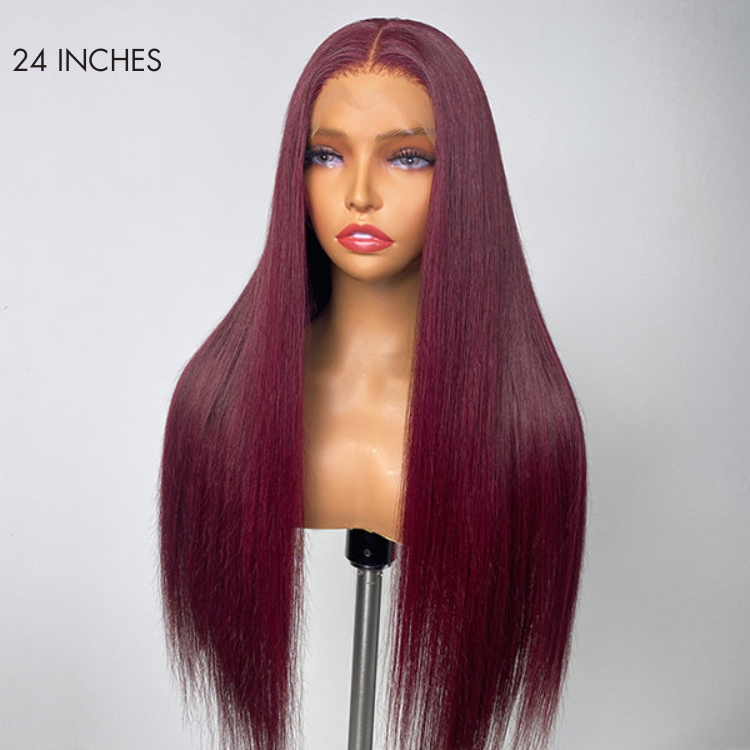 Glueless Straight 4X4 Closure Human Hair Wig - Red with Bangs | 10"-28"