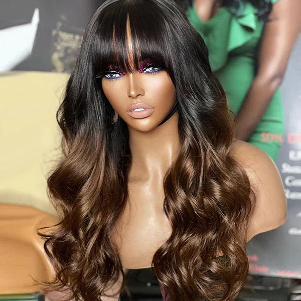 Glueless Loose Wave 5X5 Closure Human Hair Wig - Red with Bangs | 10"-28"