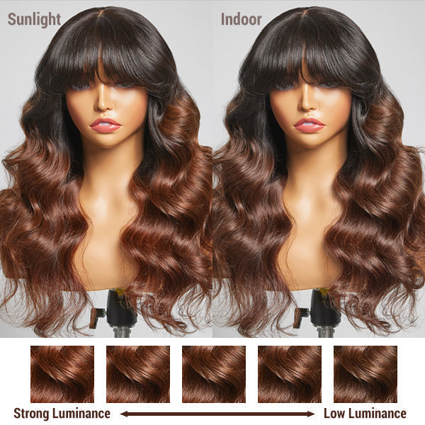 Glueless Loose Wave 5X5 Closure Human Hair Wig - Red with Bangs | 10"-28"
