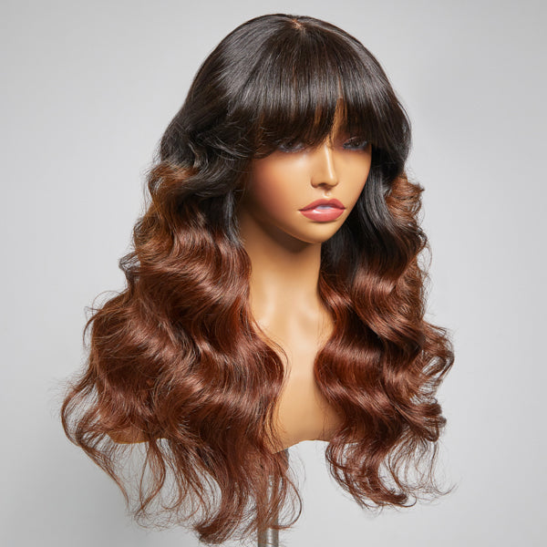 Glueless Loose Wave 5X5 Closure Human Hair Wig - Red with Bangs | 10"-28"