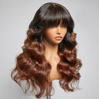 Glueless Loose Wave 5X5 Closure Human Hair Wig - Red with Bangs | 10"-28"