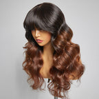 Glueless Loose Wave 5X5 Closure Human Hair Wig - Red with Bangs | 10"-28"
