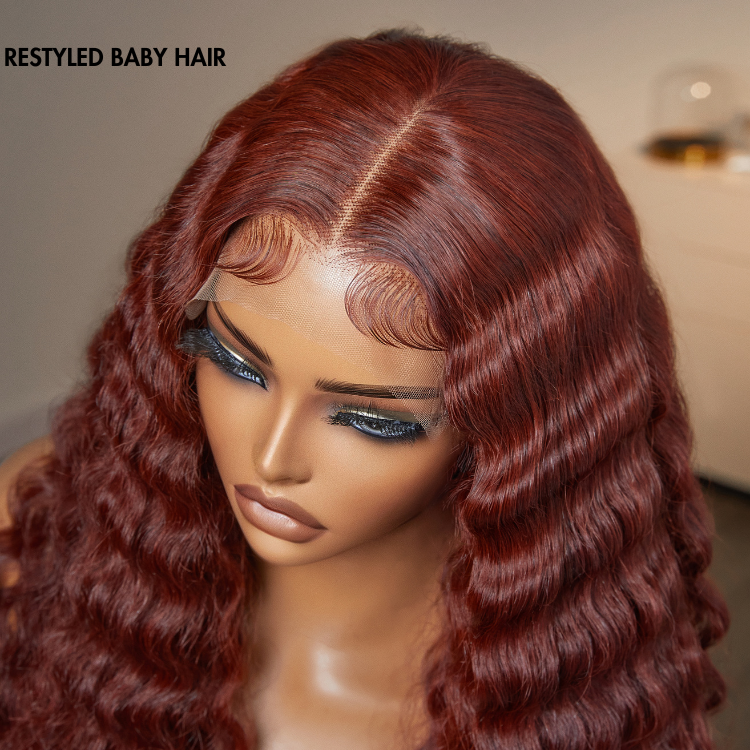 Glueless Water Wave 5X5 Closure Human Hair Wig - Red | 10"-28"