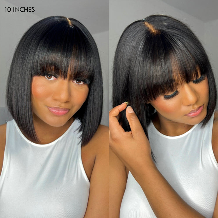 Glueless Bob Human Hair Wig with Bangs | 8"-14"