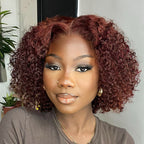 Glueless Curly 5X5 Closure Human Hair Wig - Red | 8"-14"