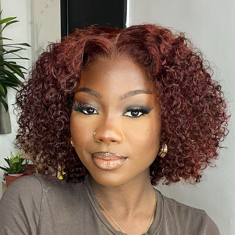 Glueless Curly 5X5 Closure Human Hair Wig - Red | 8"-14"