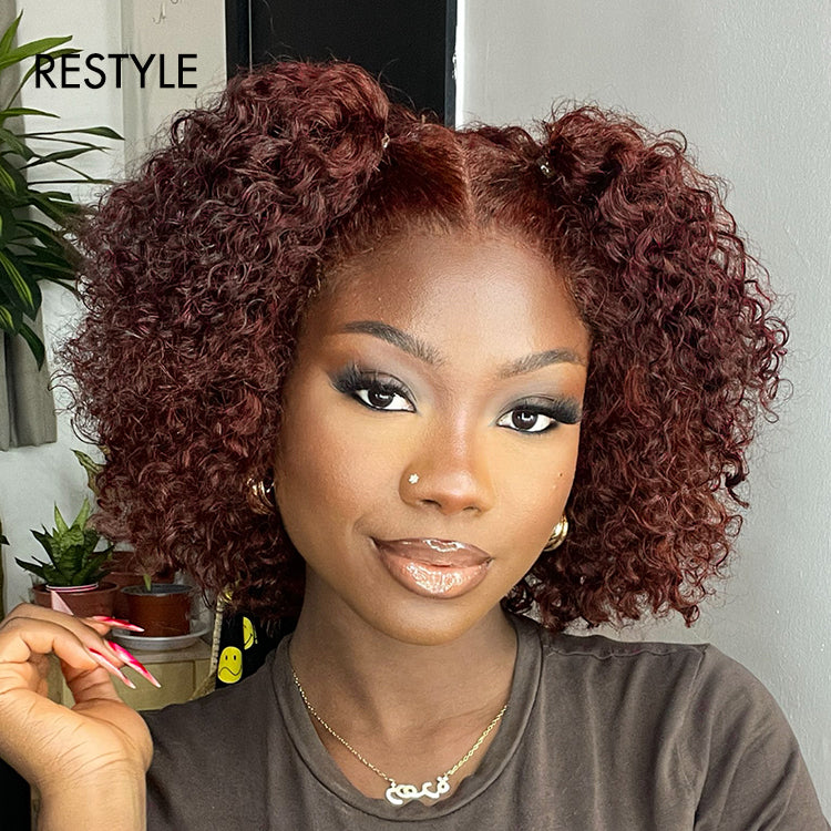 Glueless Curly 5X5 Closure Human Hair Wig - Red | 8"-14"