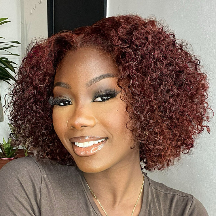 Glueless Curly 5X5 Closure Human Hair Wig - Red | 8"-14"