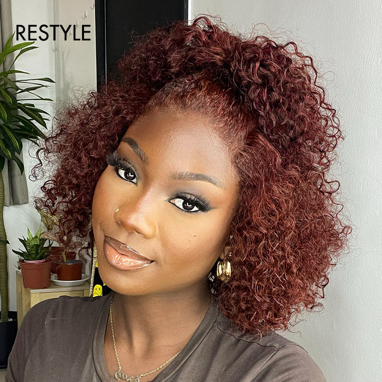 Glueless Curly 5X5 Closure Human Hair Wig - Red | 8"-14"