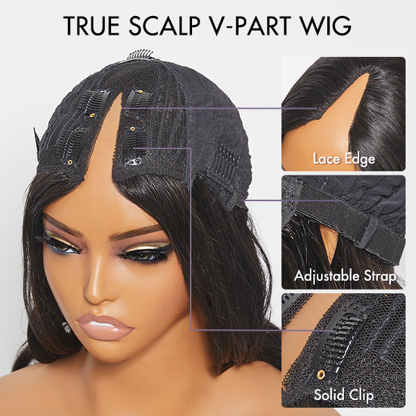 Glueless Kinky Straight V-Part Human Hair Wig | 8"-14"