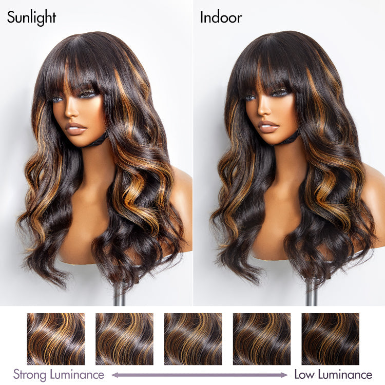 Glueless Loose Wave 5X5 Closure Human Hair Wig - Highlight with Bangs | 10"-28"