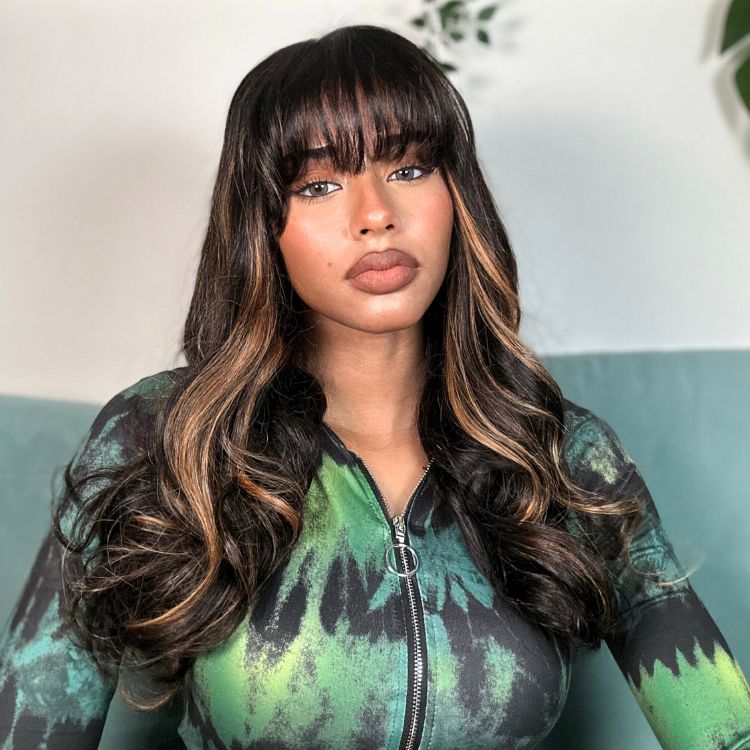 Glueless Loose Wave 5X5 Closure Human Hair Wig - Highlight with Bangs | 10"-28"