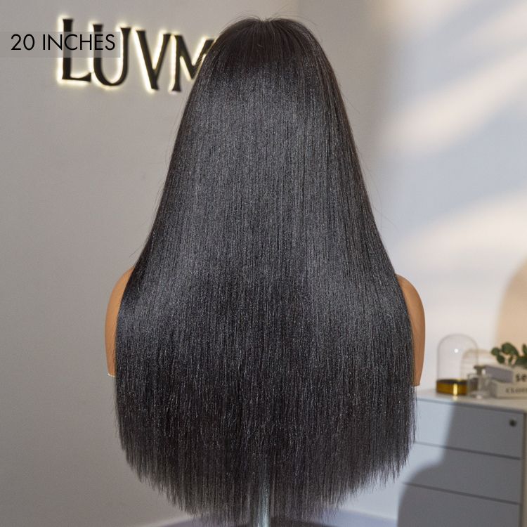 Glueless HD Lace Kinky Straight T-Part Lace Human Hair Wig - Grey with Bangs | 10"-28"
