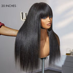 Glueless HD Lace Kinky Straight T-Part Lace Human Hair Wig - Grey with Bangs | 10"-28"