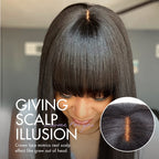 Glueless HD Lace Kinky Straight T-Part Lace Human Hair Wig - Grey with Bangs | 10"-28"