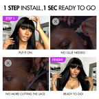 Glueless HD Lace Kinky Straight T-Part Lace Human Hair Wig - Grey with Bangs | 10"-28"