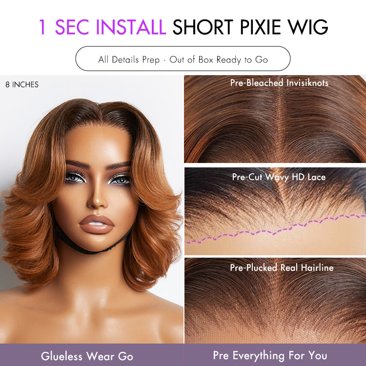 Glueless HD Lace Pixie T-Part Lace Human Hair Wig - Red | 8"-14"