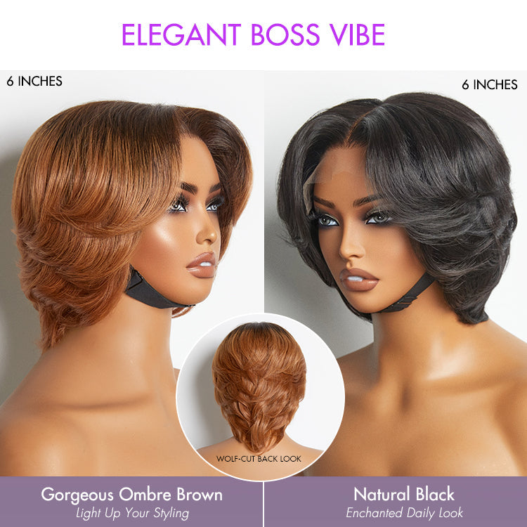 Glueless HD Lace Pixie T-Part Lace Human Hair Wig - Ombre | 8"-14"