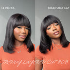Layered Human Hair Wig - Purple with Bangs | 8"-14"