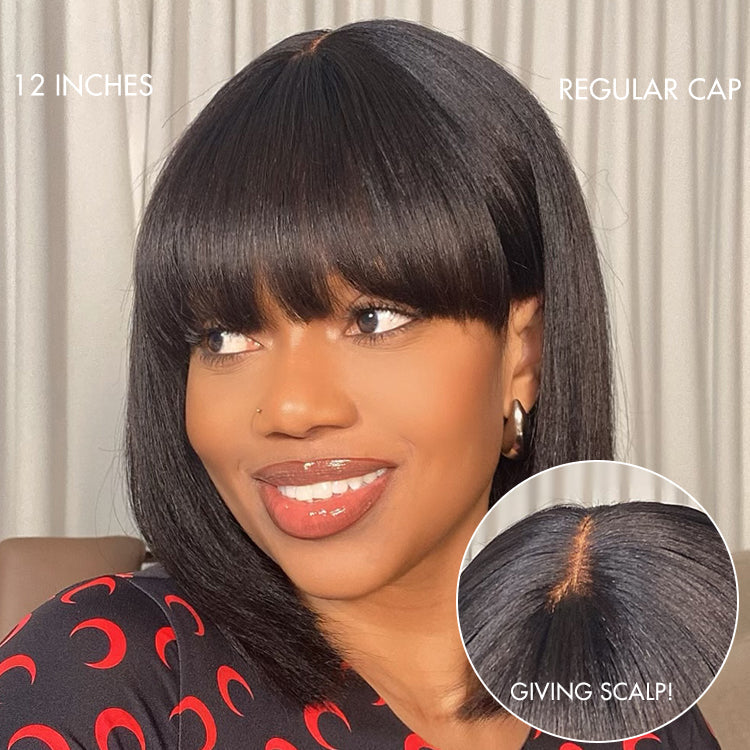 Layered Human Hair Wig - Purple with Bangs | 8"-14"