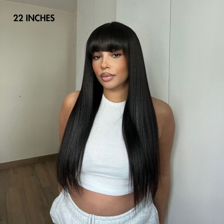 Glueless HD Lace Kinky Straight T-Part Lace Human Hair Wig - Grey with Bangs | 10"-28"